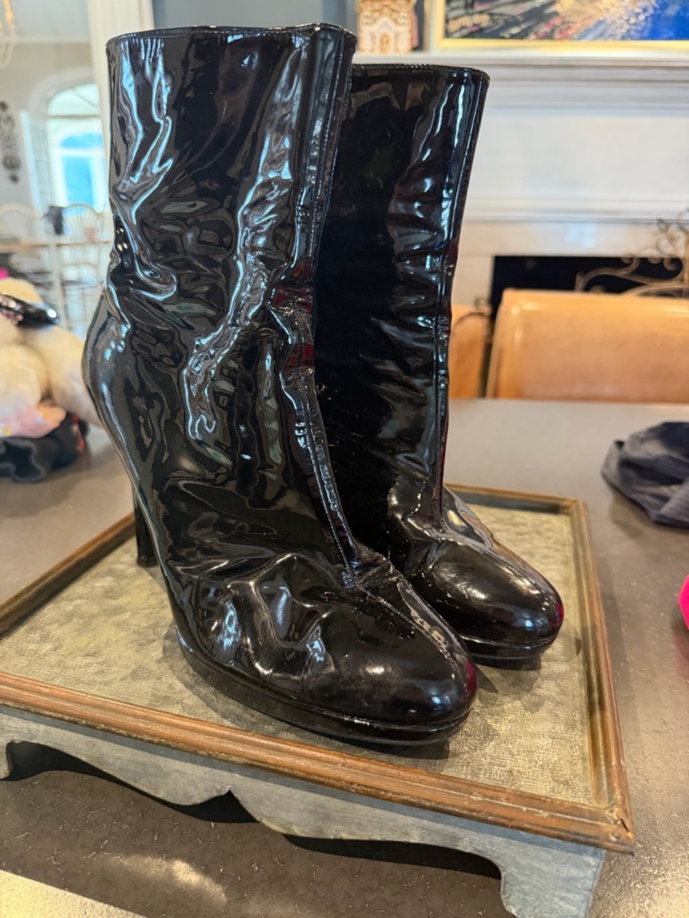 Stuart Weitzman Black Patent Leather Ankle Booties